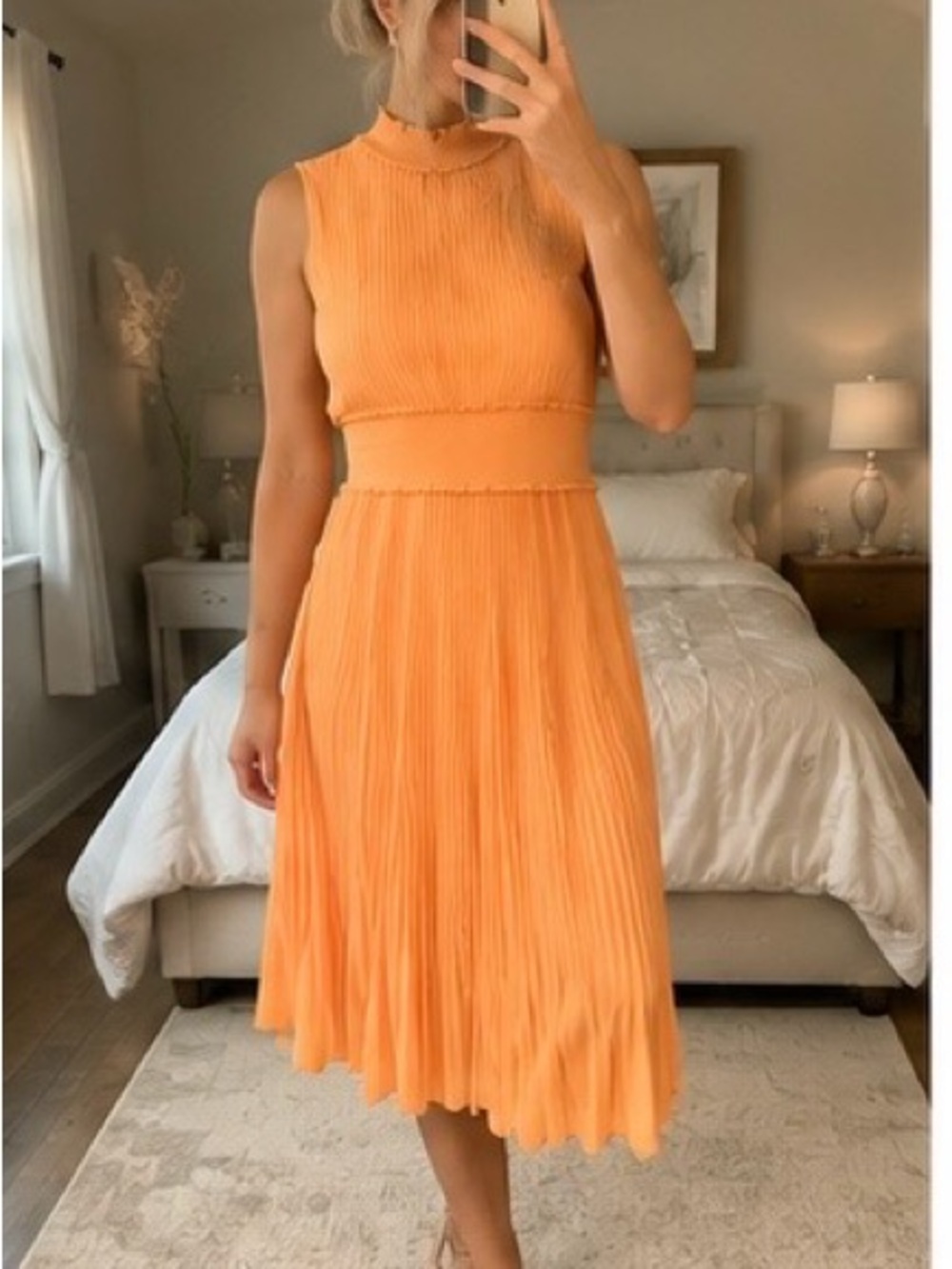 Nanette Lepore Pleated Midi Dress | Musk Melon | Size 8 | MSRP $148